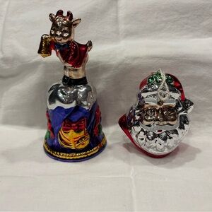 Vintage Mercury Glass Christmas Santa Ornament & Reindeer Bell - Detailed!